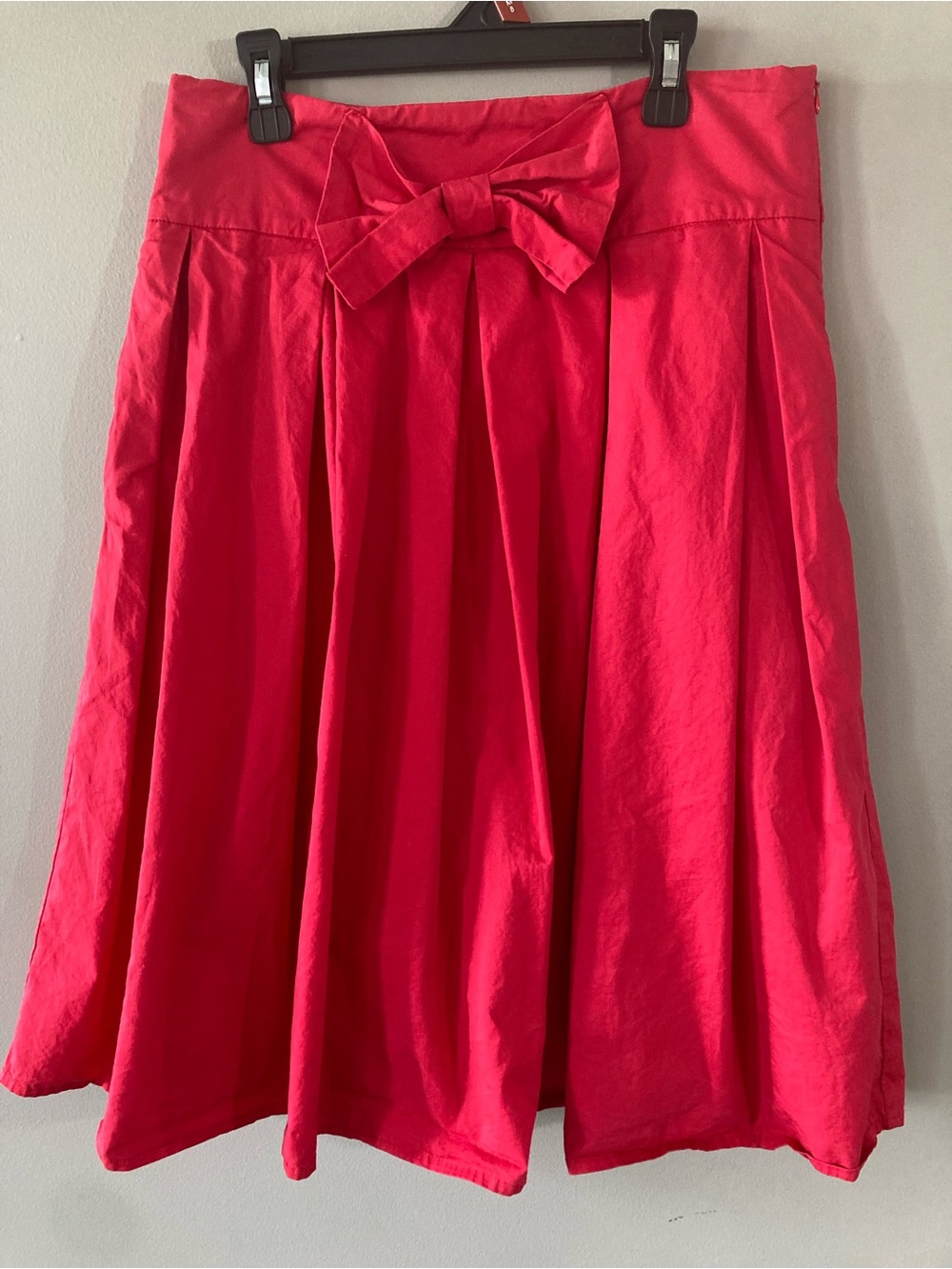 Women's Red A-Line Midi Skirt with Waist Bow in Cotton